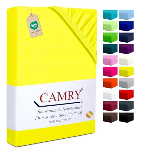 CAMRY Spannbettlaken 180x200 - 200x200 cm, Baumwolle Jersey Spannbetttuch Bettlaken, Lemon, Oeko-Tex Standard 100