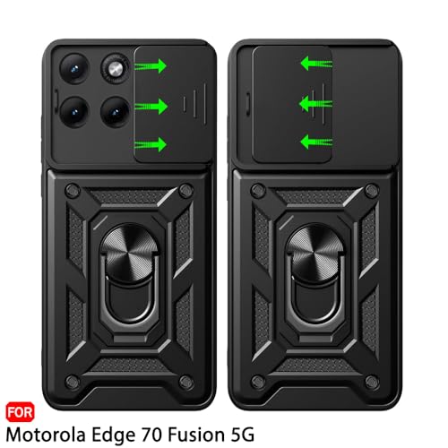 Image of TheGiftKart Tough Armor Bumper Back Cover Case for Motorola Moto Edge 70 Fusion 5G | Kickstand & Ring Holder | 360 Degree Protection Back Cover Case (PC & TPU, Sliding Camera Cover, Black)