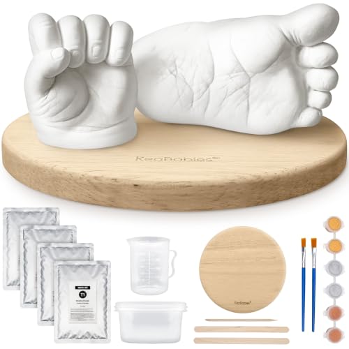KeaBabies Baby Casting Kit Hands and Feet Mold - 3D Newborn Hand Casting Kit & Stylish Wood Base Easy DIY Infant Foot Molds 0-9 Months First Christmas & Baby Keepsake Shower Gifts (Round Ash Wood)