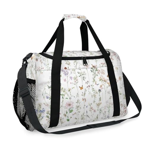 Flowers Butterfly Grass Travel Duffel Bag Weekender Overnight Bags for Women Men Foldable Waterproof Tote Bag with Trolley Sleeve2