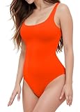 SUNRO Women's Scoop Neck Sleeveless Tank Top Bodysuits for Women Sexy Body Suits Jumpsuit (Orange, Large)