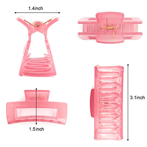 Canitor Hair Claw Clips 4 Pcs, Pink Hair Clips For Thin Hair Rectangular Acrylic Hair Clips Banana Hair Clips Non-Slip Clip Medium Claw Hair Clips Jaw Clips Y2K Hair Accessories #TOP5