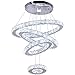 Dixun Crystal Chandeliers Modern LED 4 Rings Pendant Light Adjustable Stainless Steel Ceiling Light Fixture for Living Room Dining Room Bedroom (Cool White)
