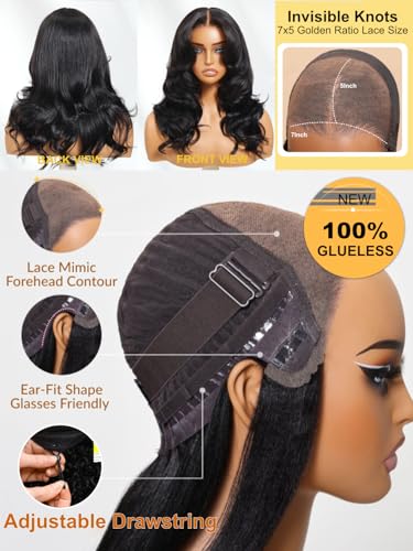 Image of Sunber Body Wave Pre Cut 7x5 Lace Front Wig Human Hair 180% Density 18inch