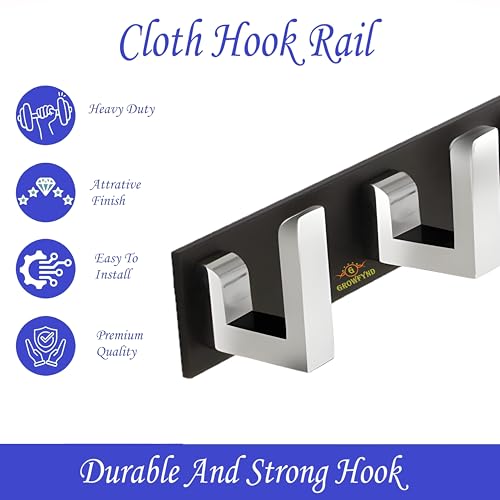Image of Heavy Duty L Type Stainless Steel Cloth Hanger Suitable for Bathroom Bedroom Kitchen Wall Hook Rail Hanging Scarf Coat Keys Tie, Towel, Robe Hanger (Pack of 1, 6 Pin Black CP)