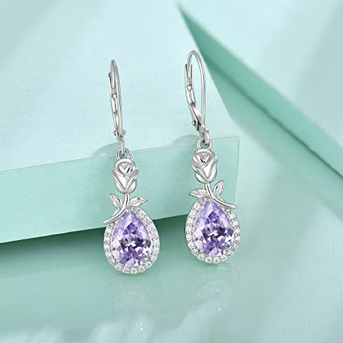 Starchenie Rose Dangle Drop Earrings For Women 925 Sterling Silver Leverback Earrings Created Alexandrite Jewelry #TOP3