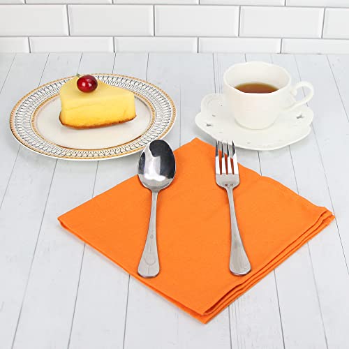 Infei Solid Color Cotton Linen Blended Thin Dinner Fabric Napkins - Set Of 12 (40 X 40 Cm) - For Events & Home Use (Orange) #TOP7