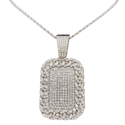 Razered Men Hip hop Iced out Bling Dog Tag Pendant Necklace with 13mm Width Cuban Chain Hiphop Necklaces fashion Charm jewelry