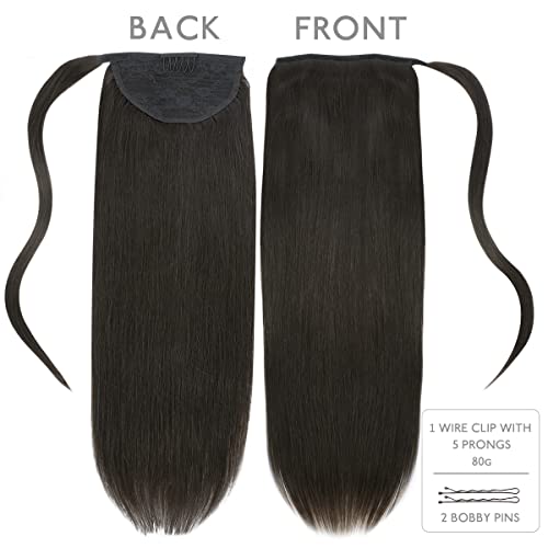 Image of WENNALIFE Ponytail Hair Extension, 14 Inch 80g Natural Black Ponytail Extension Human Hair Clip in Wrap Around Remy Human Hair Extension Hairpieces
