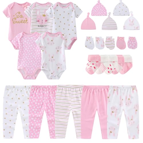 Image of MAMIMAKA Newborn Layette Gift Set Bodysuits Pants for Baby Girl and Boy 24 Piece 100% Cotton Essentials and Accessories