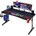 Devoko Gaiming Tisch 140 x 60 cm Gaming Schreibtisch Gamer Computertisch Ergonomischer PC Schreibtisch mit Getränkehalter und Kopfhörerhalter T-förmiger (Schwarz)