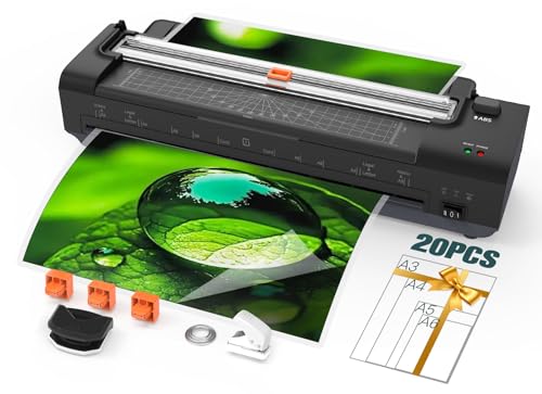 OidoZac A3 Laminiergerät mit 20 Laminierfolien Heiß und Kalt Foliergerät für A3 A4 A5 A6 mit Papierschneider und Eckenabrunder für Büro Schule Geschäft und Zuhause Schwarz