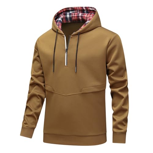 Men's Oversized Quarter Zip Hoodie Plaid Collar Fleece Lined Sweatshirt Workout Long Sleeve Top2