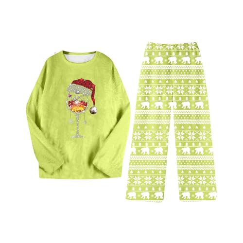 Generisch Conjunto de pijama de franela para mujer, pijama de Navidad, de forro polar, 2 piezas, ropa de dormir de Navidad, dos piezas con suéter y pantalones de pijama, pijama de felpa acogedor, ropa