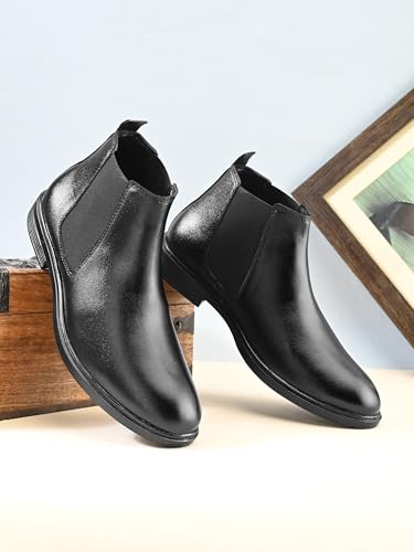 Image of STANPHORD Men's Chelsea Boot | Synthetic Leather | Slip-On | Cushioned Insole | Casual Wear | Black | Brown | 36052126