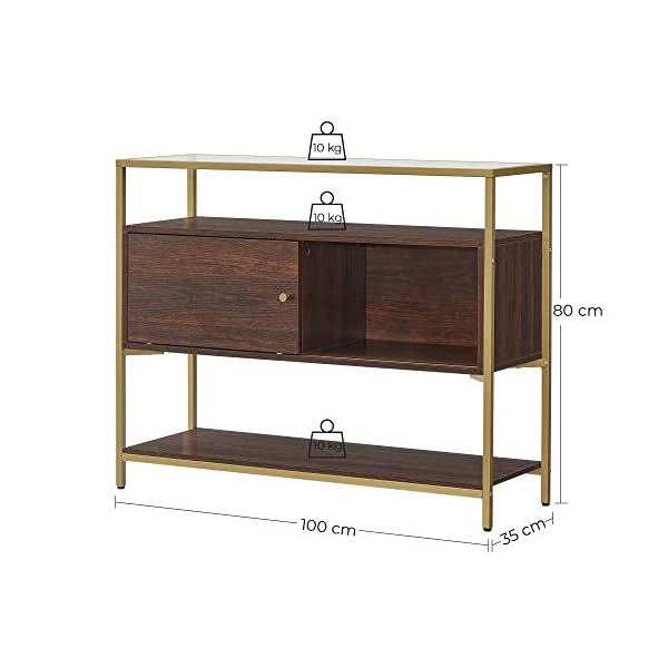 VASAGLE Sideboard, Glass Buffet Table with Sliding Door, Open Shelf, and Steel Frame, Console Table and Storage Cabinet, for Dining Room Living Room, Chocolate Brown and Matte Gold Colour LSC016B24 - Image 8