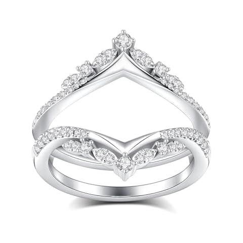 VAXOJEL Moissanite Ring Enhancer Wedding Bands for Women Curved Crown Double Ring Enhancer for Engagement Rings S925 Sterling Silver 18K White Gold Plated Rings for Wife (8.5) Cover