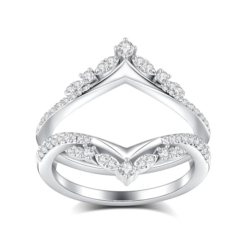Moissanite Ring Enhancer for Engagement Rings Curved Ring Enhancer for Wedding Bands S925 Sterling Silver 18K White Gold Plated Rings for Wife Women Her