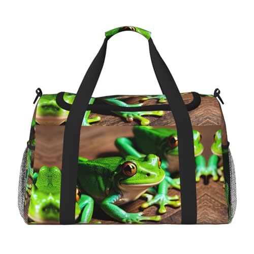 Funny Frogs - Bolsa de viaje grande reutilizable, bolsa de compras para vacaciones, bolsa deportiva con correa cruzada ajustable
