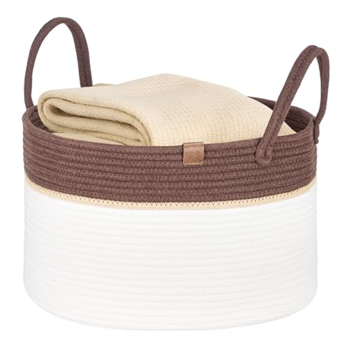 CROWNSHOP Large Cotton Rope Storage Basket 32L Ironing Basket Woven Storage Basket with Handles Ideal for Laundry Blankets Toys & Home Organisation