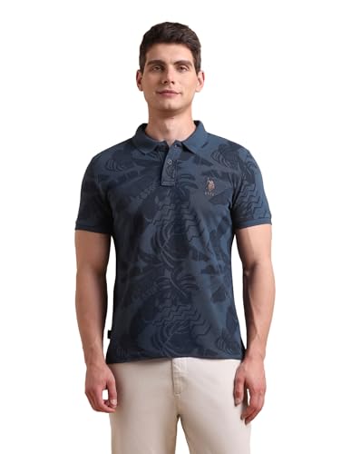 Image of U.S. POLO ASSN. Denim Co. Men's Tropical Printed Pure Cotton Polo Shirt