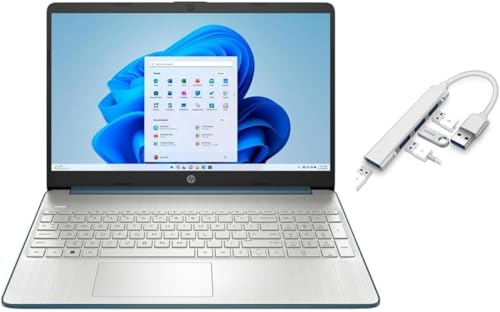 Image of HP 15.6 inch Laptop | Intel Core i5-1235U Processor | Spruce Blue| 8GB RAM | 256GB SSD | Windows 11 Home | Bundle with USB 3.0 Hub