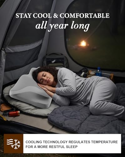 Image of Camping Pillow with Hand-Rolled Vacuum Bag, Cooling Cervical Pillow for Sleeping, Ergonomic Memory Foam Pillows for Indoor & Outdoor,Portable Neck Support Pillow for Side Back Stomach Sleepers