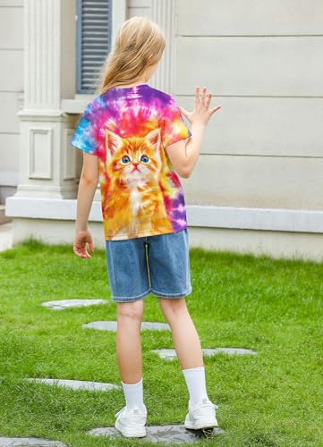 Image of SunFoucs Girls Kids Shirts Size 5-12 Tie Dye Casual Tshirt Short Sleeve Crewneck Tee Top | Short Sleeve Rainbow Tee Top
