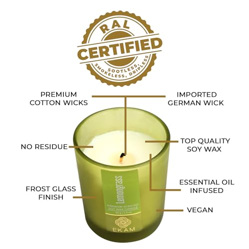 Image of EKAM Lemongrass Votive Soy Wax Scented Candle, 40 Grams, 10 Hours Burn Time| Long Lasting Premium Candles | Ideal for Home Decor | Gifting & Aromatherapy