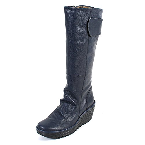 Image of Fly London Womens Yulo Leather Winter Casual Wedge Heels Knee High Boots - Ocean - 9
