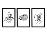 Din A4 Kunstdruck 3-teilig ohne Rahmen - Oktopus Krake Kugelfisch Krabbe Krebse Maritim Aquarell Blau Lila Badezimmer Geschenk Druck Poster Bild