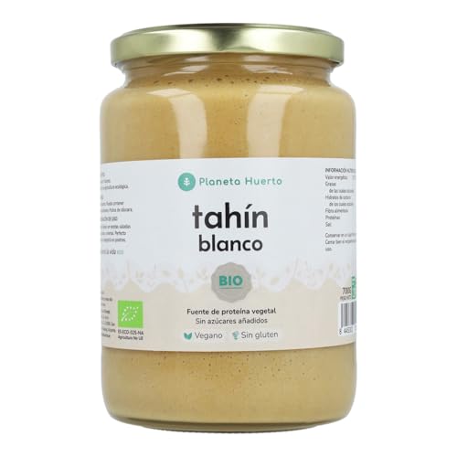 PLANETA HUERTO | Tahín de Sésamo Blanco Ecológico 350 g – Tahín 100% semillas peladas sin tostar, Rico en calcio, fibra y grasas saludables, Vegano, sin gluten ni aditivos