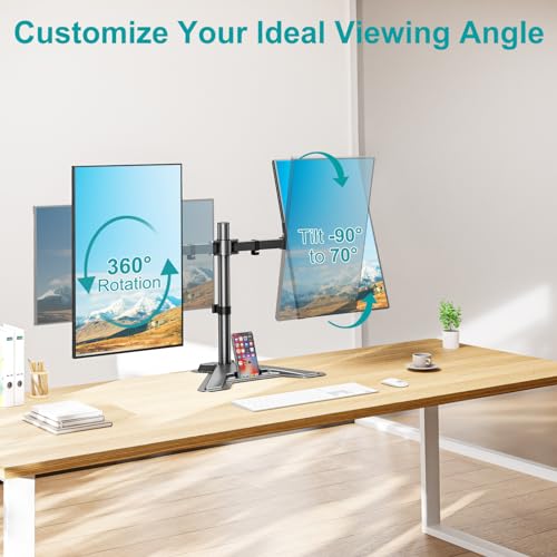 MOUNT PRO Dual Monitor Stand - Free Standing Full Motion Monitor Desk Mount Fits 2 Screens up to 27 inches,17.6lbs with Height Adjustable, Swivel, Tilt, Rotation, VESA 75x75 100x100, Black