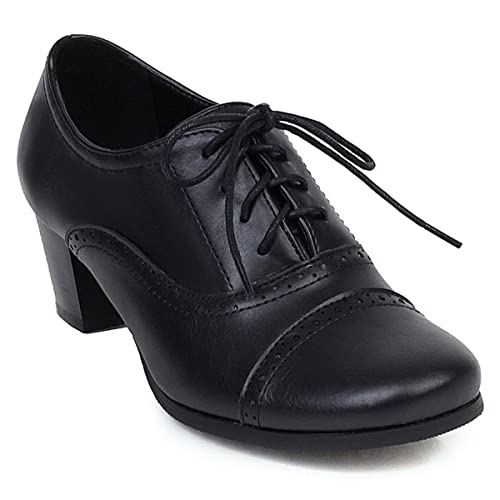 Shemee Women'S Chunky Lace Up Vintage Oxfords Dress Pumps Round Toe Block Mid Heels Retro Brogues Shoes thumb #1