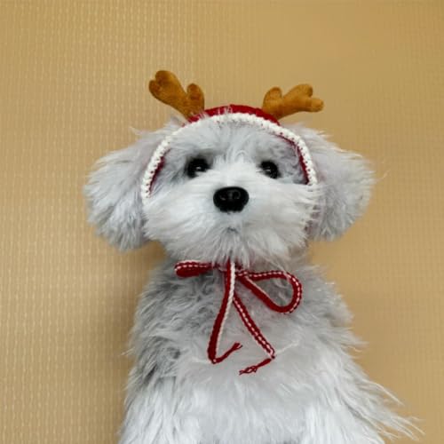 MITOCAPY Chifres de Natal feitos à mão para cães, chifres de rena antiderrapantes, chapéu de cachorr