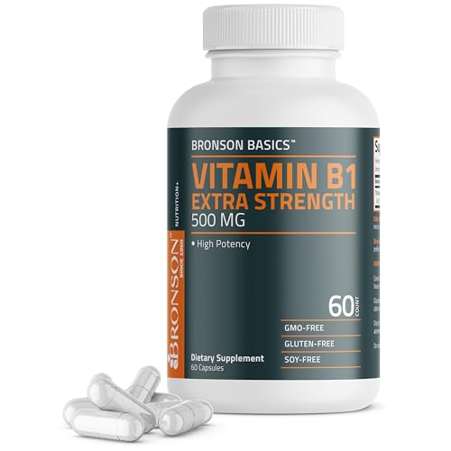 Bronson Vitamin B1 Extra Strength 500 MG High Potency Non-GMO 60 Capsules