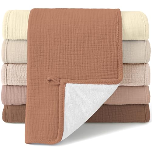bearmoss Langes Bébé en Mousseline Lot de 6 Langes de Coton 50x25 cm Super Doux Absorbant de Mousseline à Grain pour Nouveau-nés Unisexe Bébé Filles et Garçons (Marron)