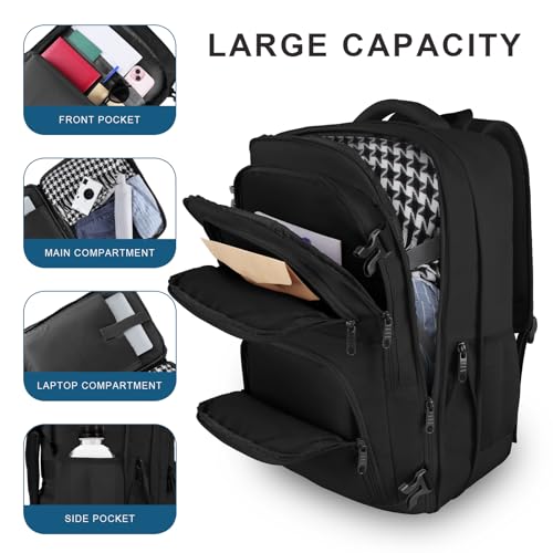 Image of Travel Backpack for Women, 52L Carry On Backpack, Extra Large Expandable Travel Bag, 18.4 Inch TSA Flight Approved Luggage Business Daypack with USB, Teacher Traveling Rucksack, Black