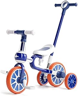FAYDUDU 5 in 1 Baby Trike with Parent Handle Toddler Tricycle for 2-4 Years Old Kids Balance Bike Birthday Toys for Boys Girls (Blue 2)