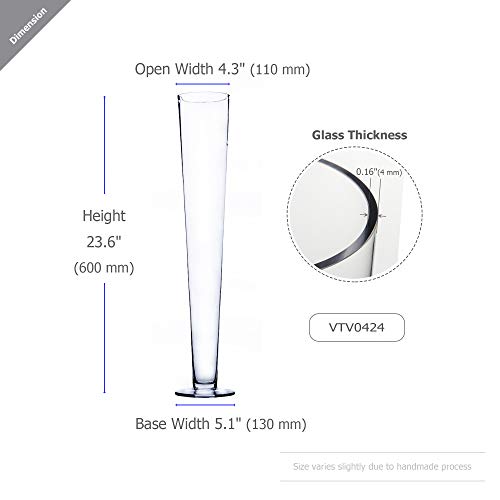 Wgv Trumpet Glass Vase Bulk, Open 4", Height 23.5", (Multiple Sizes Choices) Clear Tall Pilsner Floral Planter Container Centerpiece, Wedding Event Home Decor, 6 Pieces (Vtv0424) #TOP1