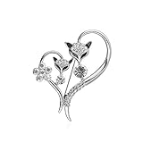WLLAY Women Girls Sexy Animal Fox Love Heart Brooch Pin Bling Crystal Clothes Accessories (Silver)