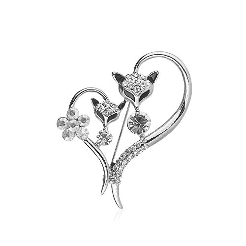 Wllay Women Girls Sexy Animal Fox Love Heart Brooch Pin Bling Crystal Clothes Accessories (Silver) #TOP6