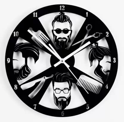 NABSTER Barbershop Wall Clock Wood Decor Hair Salon Art Hanging Hairdresser Gifts Hair dresserparlour Presents Sign Anniversary Birthday Barber Shop Wall Clock - 12 Inch / 30 cm-image-0