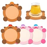 Leokawin Capybara Coasters,4 Pcs Coasters for Drinks,Cute Capybara Coaster Set with Detachable Felt Pad,Funny Animal Themed Absorbent Coaster for Drinks Coffee Tea Table Decor,Gifts for Women Men