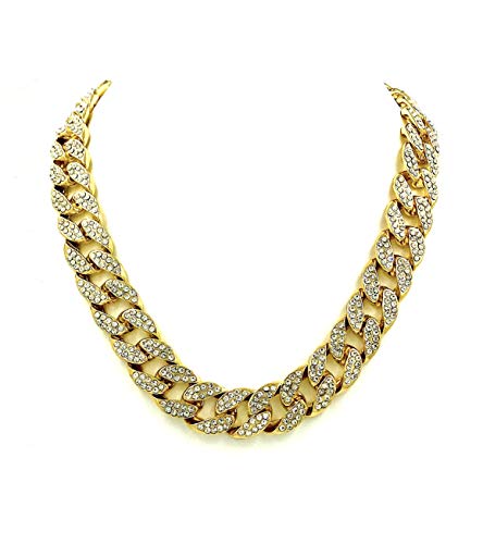 Mens Iced Out Hip Hop Gold tone CZ Miami Cuban Link Chain Choker Necklace (24