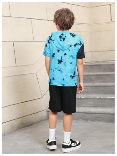 Image of WDIRARA Boy's Two Piece Graphic Print Hooded Neck Tops and Track Shorts Clothing Set