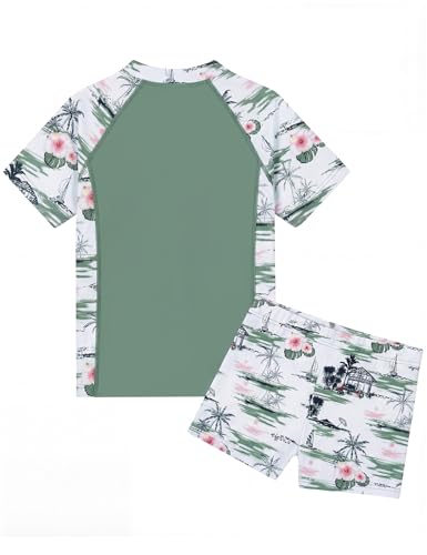 Image of Girls Swimsuit Colorful Short Sleeve Bathing Suits UPF 50+ Rash Guard Set Two Piece Summer Swimwear