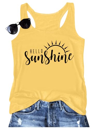 Womens Tank Tops Summer Shirts - Sleeveless Sunshine Graphic Shirt Casual Loose Vest Vacation Classic-Fit Shirt Cami