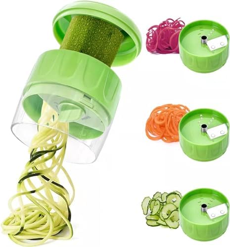 SUREWIN Vegetable Spiralizer 3 in 1 Spiralizer for Veggie Noodles Adjustable Zucchini Noodle Maker Vegetable Chopper for Cucumber, Zucchini, Carrot- Green