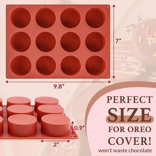 Image of HKNMTT Round Silicone Molds 2 PCS, 12-Cavity 2.1 inch Cylinder Chocolate Covered Cookie Mold, Food Grade Non-Stick Baking Moulds Compatible Oreos Candy Handmade Soap Pudding Jello Mini Cake Jelly Brownie